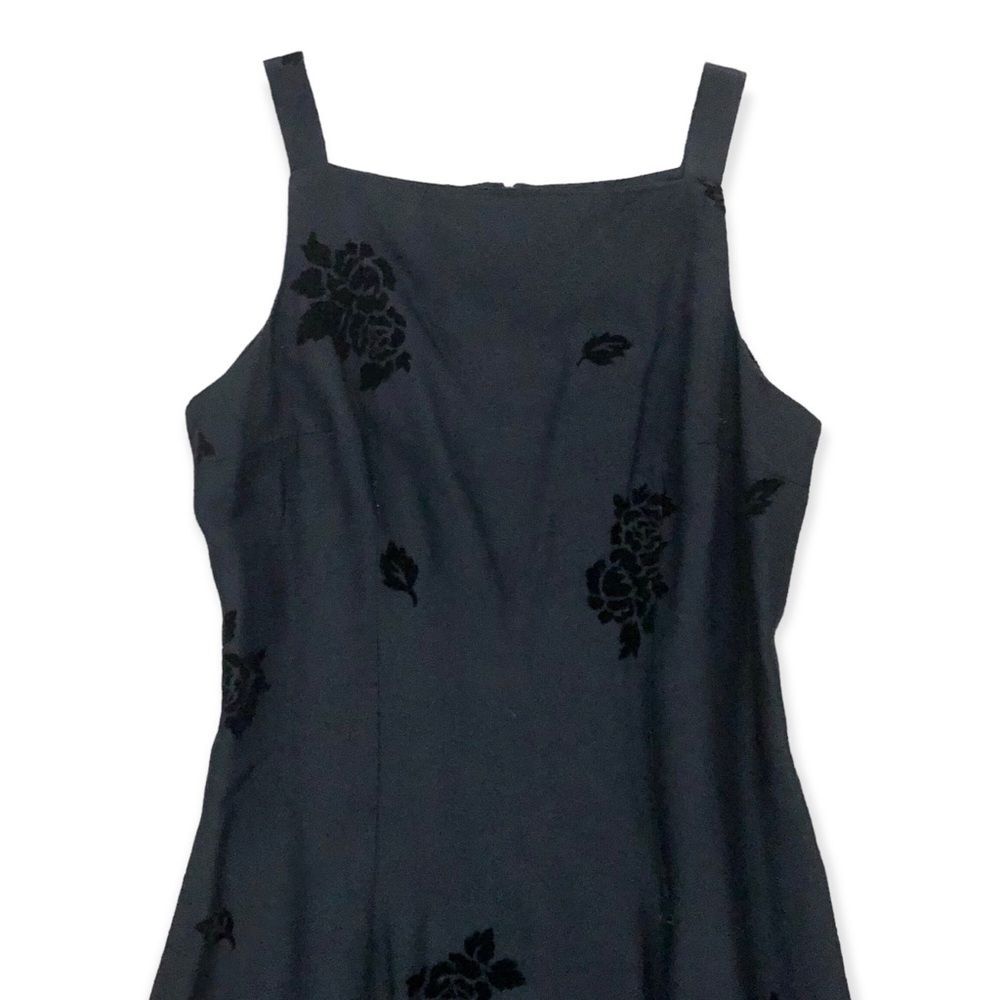 Vintage 90s Y2K Helene Blake Black Sleeveless Flocked Velvet Maxi Dress Size 5/6 - Picture 3 of 5